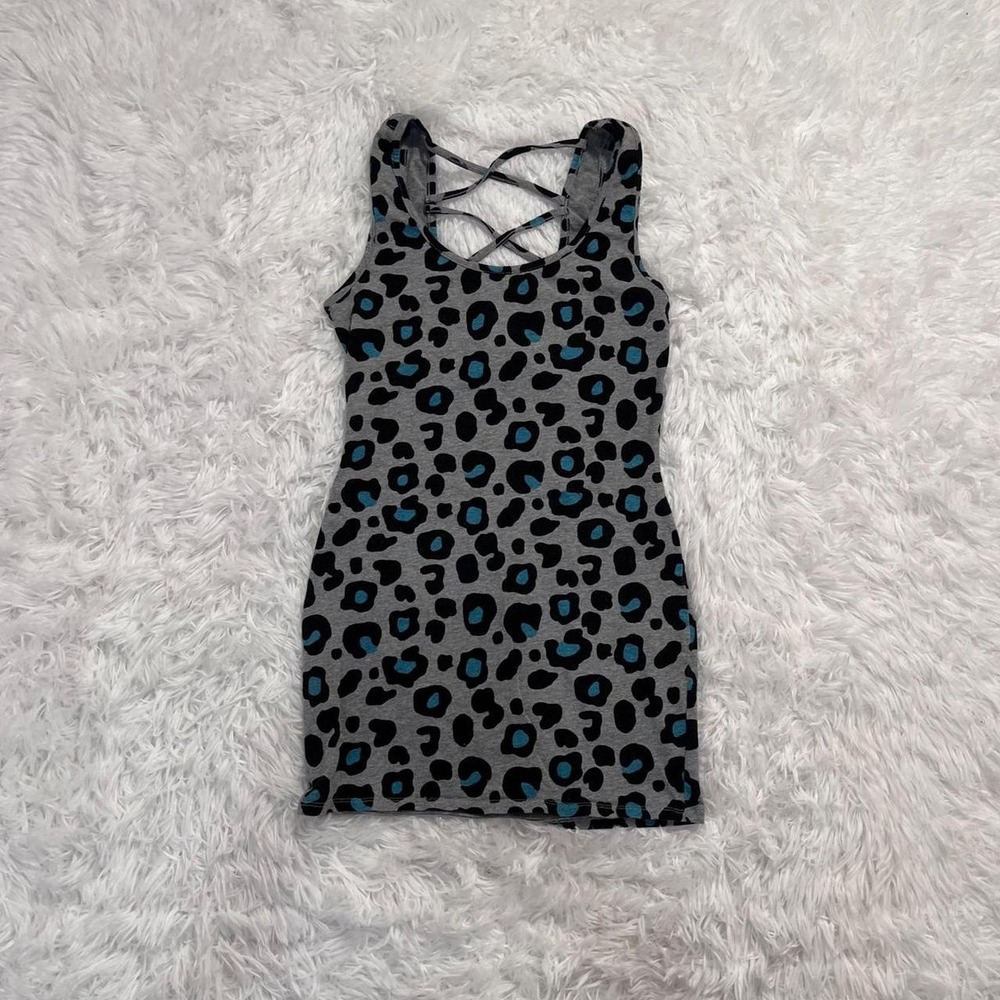 y2k gray & blue cheetah print cross back tank top small